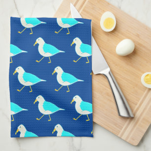 Linge De Cuisine Plage Oiseau Art Mouettes Bleues