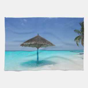 Linge De Cuisine Plage tropicale pittoresque avec parapluie de chau