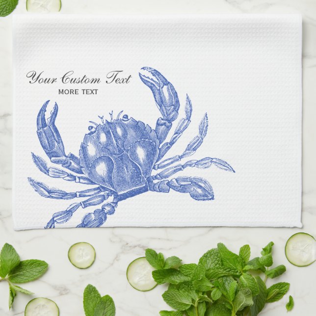 Linge De Cuisine Plage Vintage de crabe bleu marine sur mesure (Plié)
