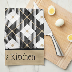 Linge De Cuisine Plaid Buffalo à personnaliser Noir Blanc Or