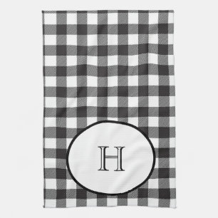 Linge De Cuisine Plaid Buffalo Noir et Blanc Monogrammé
