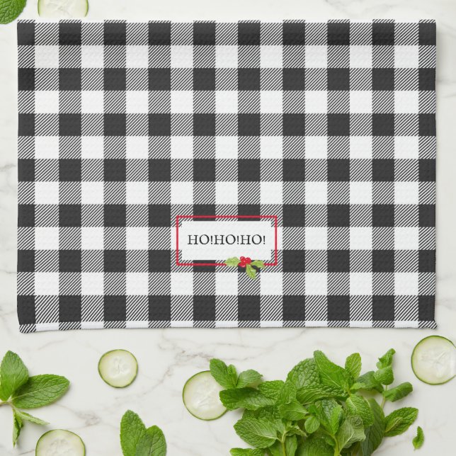 Linge De Cuisine Plaid Christmas Holly Ho Ho Ho Holiday Cheval (Plié)