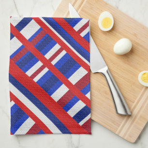 Linge De Cuisine Plaid en diagonale rouge, blanc et bleu