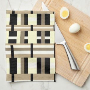 Linge De Cuisine Plaid en Taupe, Tan, noir, blanc