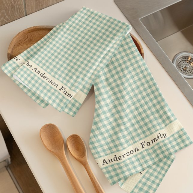 Linge De Cuisine Plaid En vichy Rustique Nom de famille Farmhouse (Créateur téléchargé)