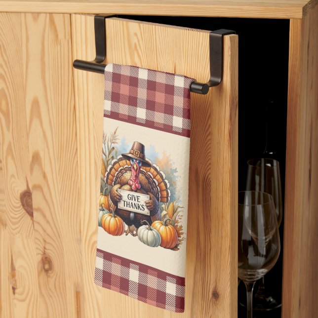Linge De Cuisine Plaid Gratitude – Thanksgiving Turkey with Pumpkin (Pliage en tiers)