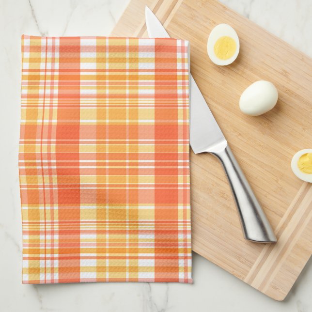 Linge De Cuisine Plaids jaunes oranges Country (Quart Plié)