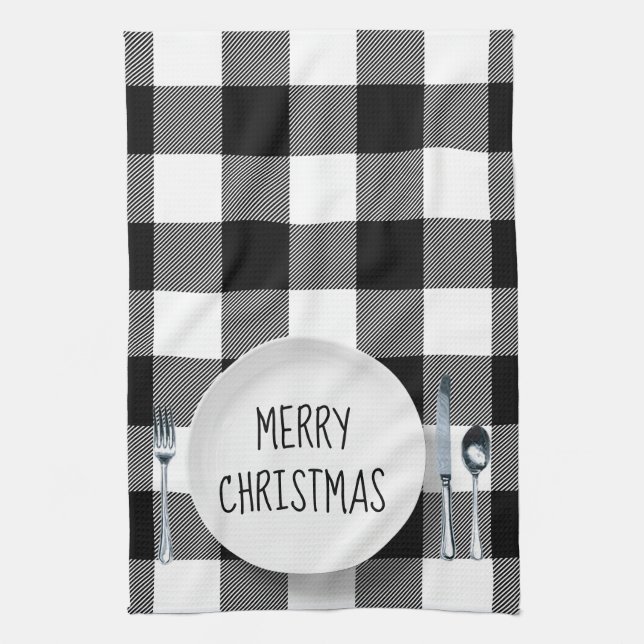 Linge De Cuisine Plaque de Noël sur Buffalo Plaid (Vertical)