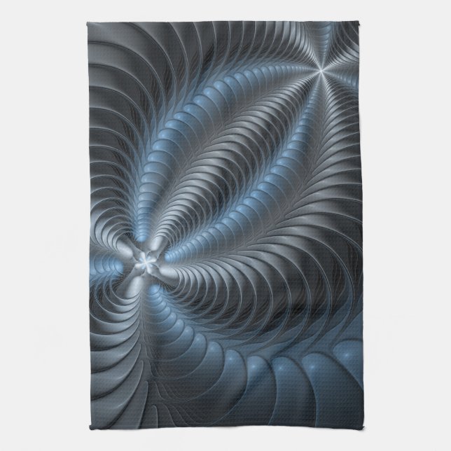 Linge De Cuisine Plastique bleu gris 3D Fractal Art moderne Abstrai (Vertical)