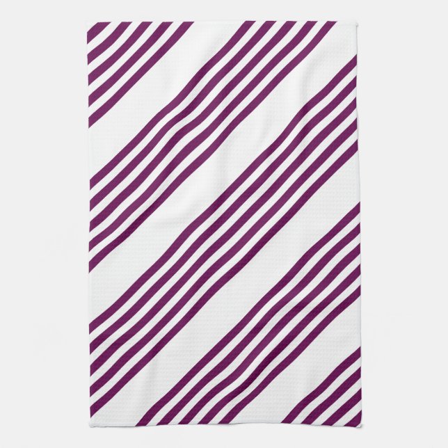 Linge De Cuisine Plum et blanc cinq bandes motif (Vertical)