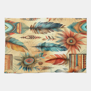 Linge De Cuisine Plumes bleues de la tribu Aztec Boho