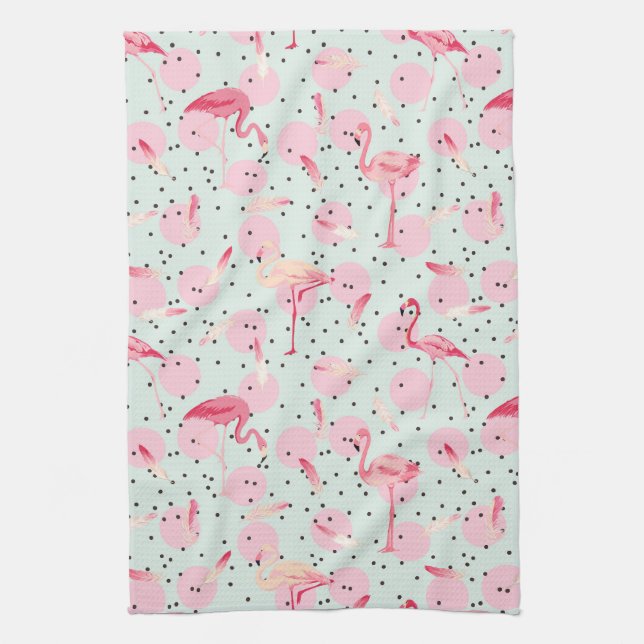 Linge De Cuisine Plumes de Flamant rose sur le pois (Vertical)