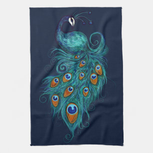 Linge De Cuisine Plumes de paon Peacocks Turquoises