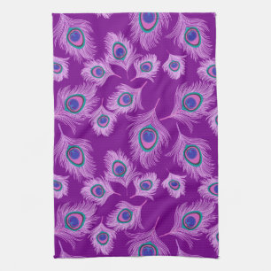 Linge De Cuisine Plumes d'orchidée Peacock sur Amethyst violet