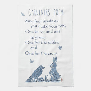 Linge De Cuisine Poème Rustique Gardener bleu & blanc Rabbit Crow