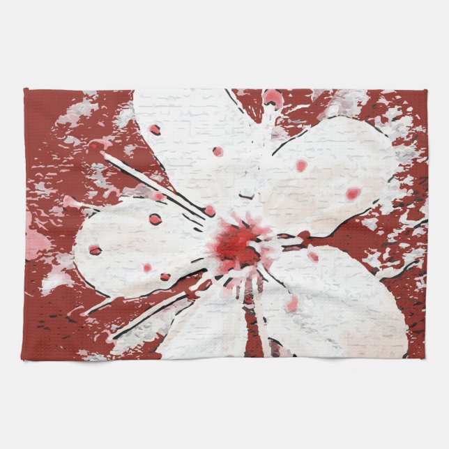 Linge De Cuisine Poésie cerise en fleurs rouge blanc élégant sakura (Horizontal)