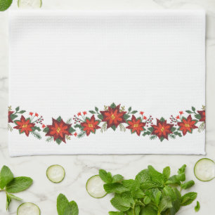 Linge De Cuisine poinsettias à effet pointu et guirlandes saintes