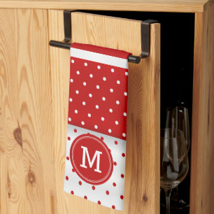 Linge De Cuisine Point de polka rouge et blanc monogramme