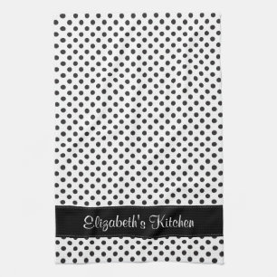 Linge De Cuisine Point Polka noir et blanc personnalisé