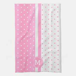 Linge De Cuisine Point Polka rose et blanc monogramme