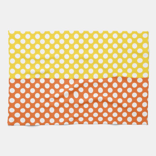 Linge De Cuisine Pointe Polka blanche, jaune et orange (Horizontal)