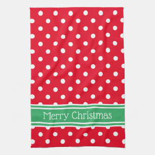 Linge De Cuisine Pointe Polka rouge et blanc avec vert personnalisé