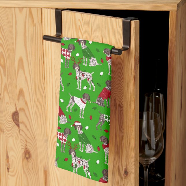 Linge De Cuisine Pointeur court allemand de Noël (Pliage en tiers)
