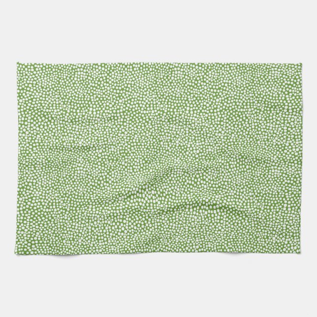 Linge De Cuisine Points aléatoires - Blanc sur Avocado Green (Horizontal)