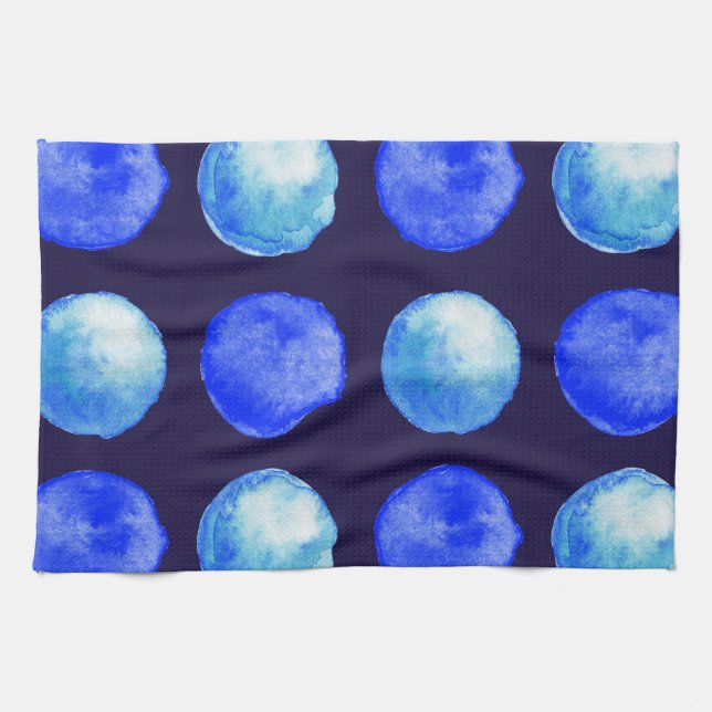 Linge De Cuisine Points bleus Aquarelle tendance Cerulean Indigo (Horizontal)