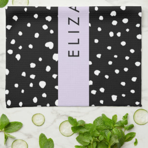 Linge De Cuisine Points dalmatiens, Spots, Noir et Blanc, Votre nom