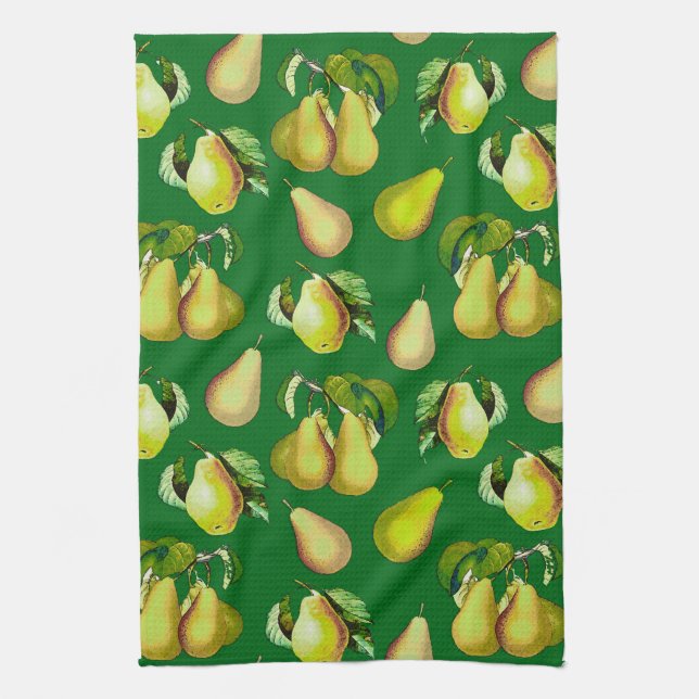 Linge De Cuisine Poire éparpillée Imprimer sur vert émeraude (Vertical)
