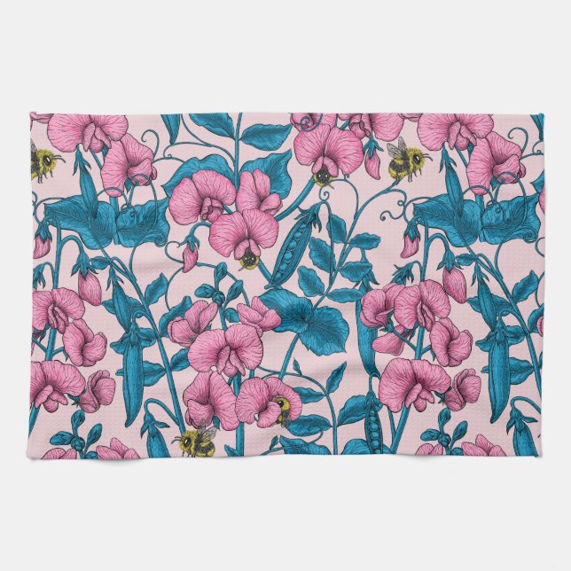 Linge De Cuisine Pois doux et bourdons, rose et bleu (Horizontal)