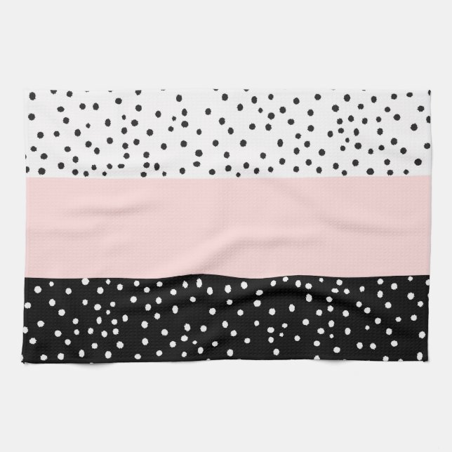 Linge De Cuisine Pois noir blanc rose d'aquarelle (Horizontal)