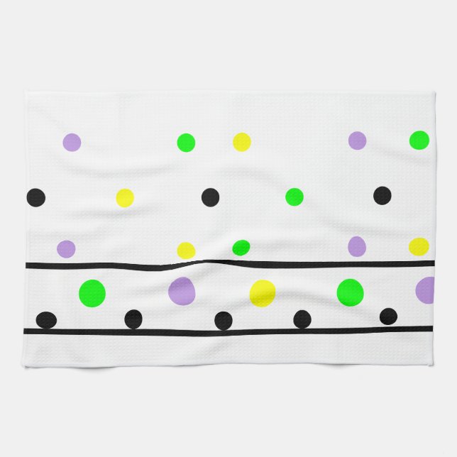 Linge De Cuisine Pois noirs violet jaune vert (Horizontal)