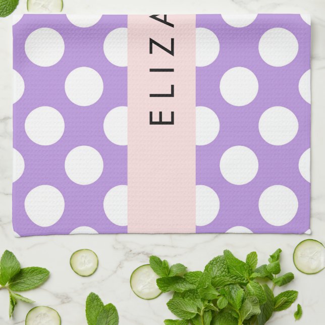 Linge De Cuisine Pois violets, Motif Pointe Polka, Votre Nom (Plié)