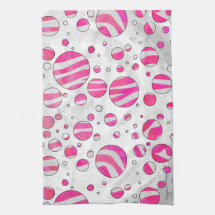 Linge De Cuisine Pois Zèbre rose chaud et blanc