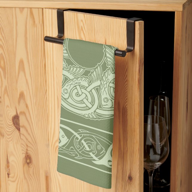 Linge De Cuisine Poisson à nouer celtique en vert (Pliage en tiers)