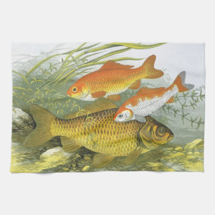 Linge De Cuisine Poisson Koï Carpe Rouge, Vieille Marine Vie Aquati