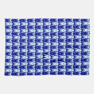 Linge De Cuisine Poisson moderne du milieu du siècle, cobalt et ble