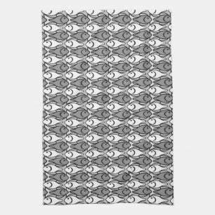 Linge De Cuisine Poisson moderne du milieu du siècle, noir, blanc e