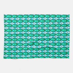 Linge De Cuisine Poisson moderne du milieu du siècle, vert jade et