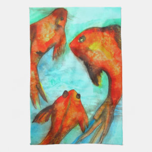 Linge De Cuisine Poisson oriental aquarelle art Zen