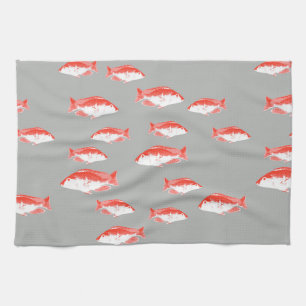 Linge De Cuisine Poisson rouge et gris
