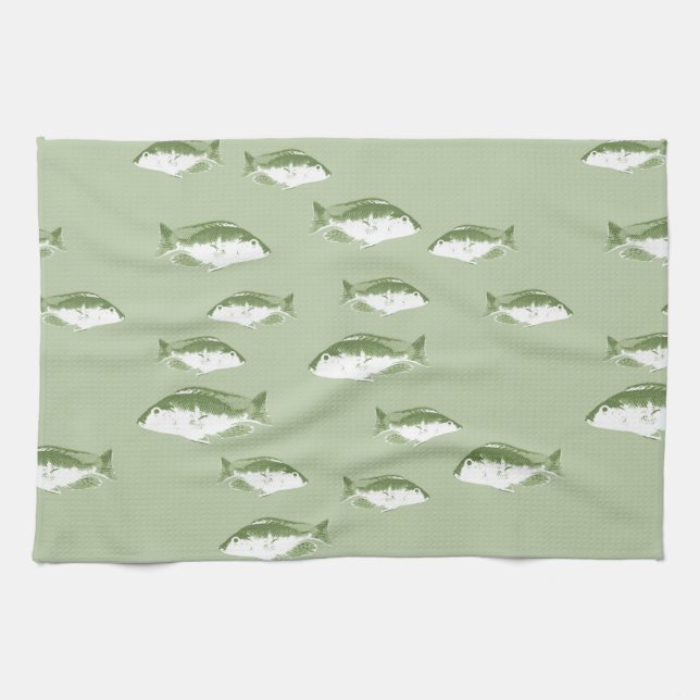 Linge De Cuisine Poisson vert olive (Horizontal)