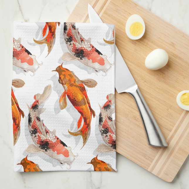 Linge De Cuisine Poissons de Serviette-KOI de cuisine (Quart Plié)