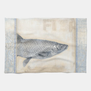 Linge De Cuisine Poissons gris sur l'arrière - plan beige