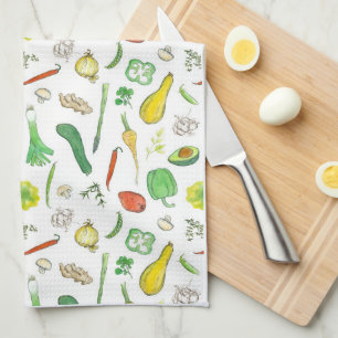 Linge De Cuisine Poivrons Pois Squash Pomme de terre Aquarelle Légu