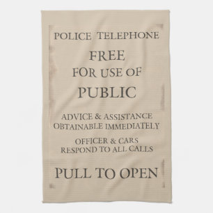 Linge De Cuisine Police Public Call Phone Box Notice