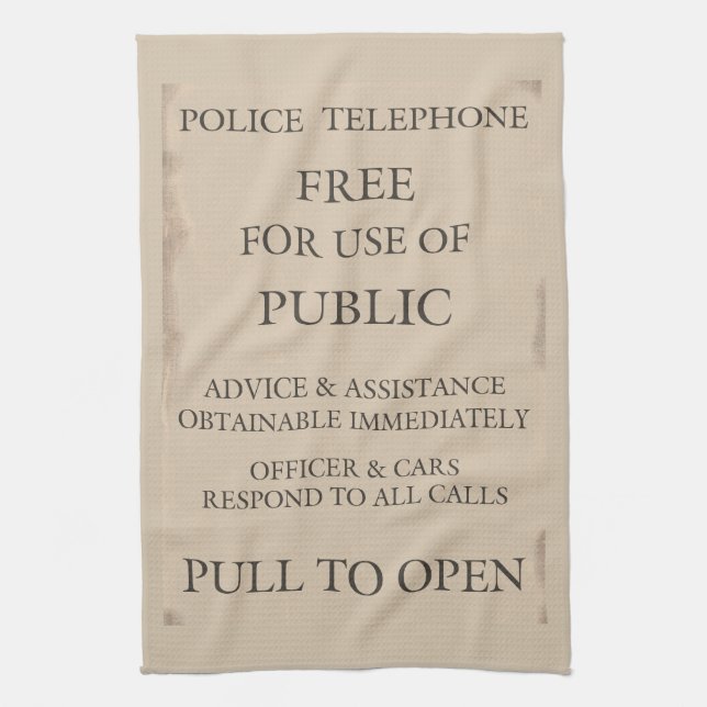 Linge De Cuisine Police Public Call Phone Box Notice (Vertical)