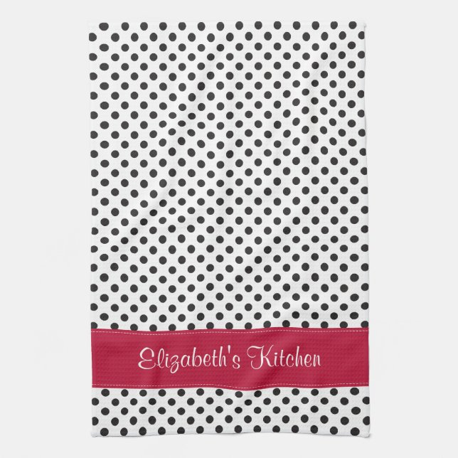 Linge De Cuisine Polka blanc noir personnalisé rouge point (Vertical)